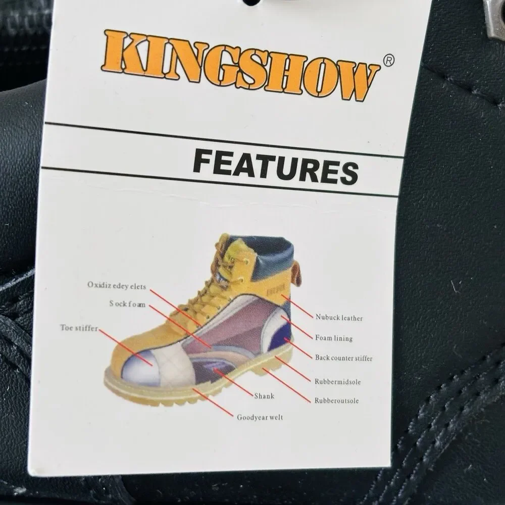 KINGSHOW MEN'S WORK BOOTS BLACK LEATHER LACE UP AND OIL RESISTANT SIZE 9.5/10/12